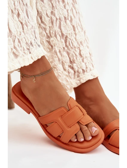 Dámské pantofle na plochém podpatku oranžové Lorania Dámské pantofle na plochém podpatku oranžové Lorania