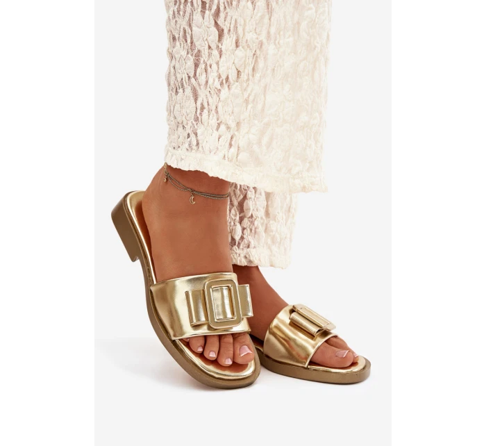 Dámské nazouváky na ploché podrážce s zlatým přezkou Melivra Dámské nazouváky na ploché podrážce s zlatým přezkou Melivra