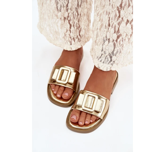 Dámské nazouváky na ploché podrážce s zlatým přezkou Melivra Dámské nazouváky na ploché podrážce s zlatým přezkou Melivra