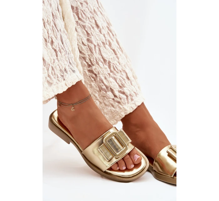 Dámské nazouváky na ploché podrážce s zlatým přezkou Melivra Dámské nazouváky na ploché podrážce s zlatým přezkou Melivra