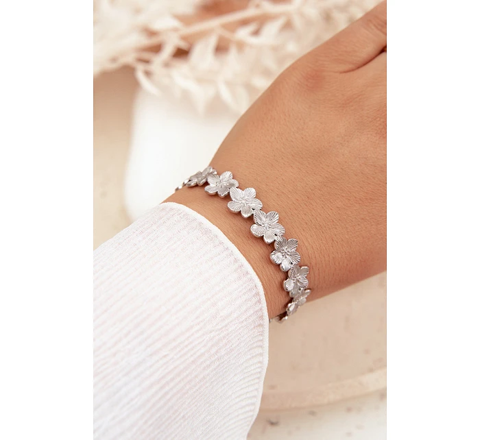 Dámský náramek ze nerezové oceli s květinkami stříbrný Dámský náramek ze nerezové oceli s květinkami stříbrný