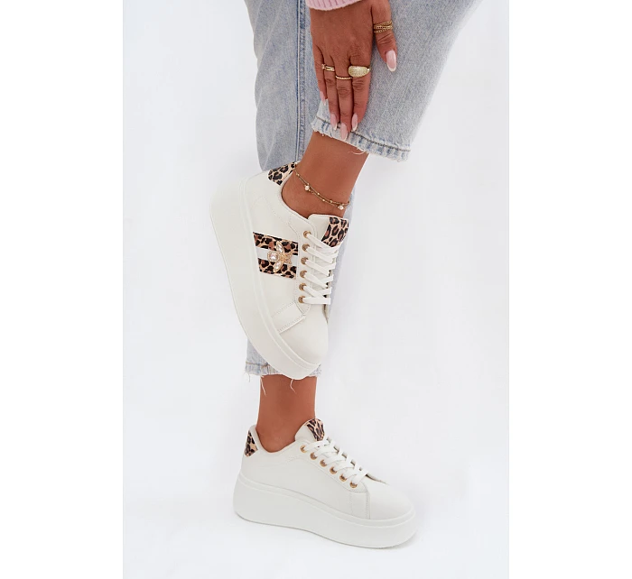 Dámské tenisky na platformě s přezkou Bílá leopardí vzor Palvessa Dámské tenisky na platformě s přezkou Bílá leopardí vzor Palvessa