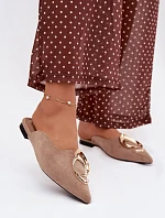 Dámské nazouváky Mule s ozdobným zlatým detailem tmavě béžové Galvella