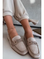 Mokasiny Loafersy Dámské S Ozdobným Prvkem Béžové Evelora