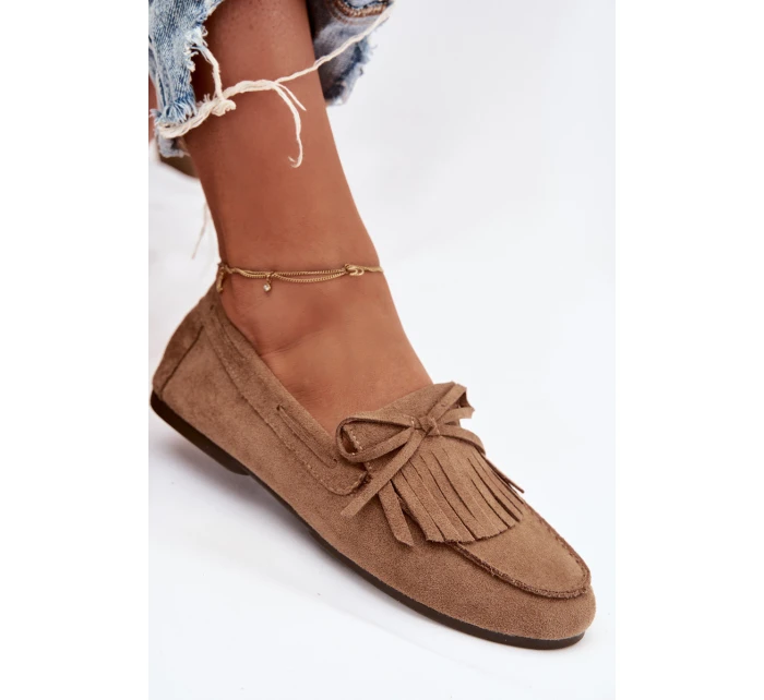 Dámské mokasíny s třásněmi světle hnědé model 21915087 - Boto Dámské mokasíny s třásněmi světle hnědé model 21915087 - Boto