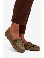 Dámské mokasíny s třásněmi zelené model 21915101 - Boto Dámské mokasíny s třásněmi zelené model 21915101 - Boto