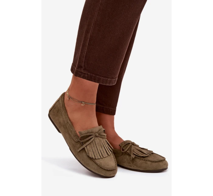 Dámské mokasíny s třásněmi zelené model 21915101 - Boto Dámské mokasíny s třásněmi zelené model 21915101 - Boto