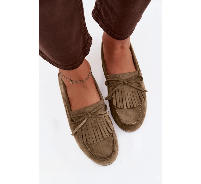Dámské mokasíny s třásněmi zelené model 21915101 - Boto Dámské mokasíny s třásněmi zelené model 21915101 - Boto