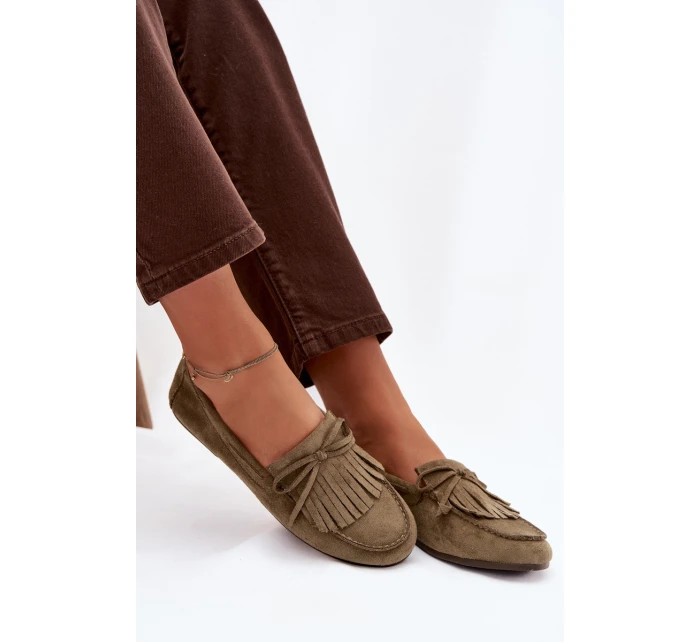 Dámské mokasíny s třásněmi zelené model 21915101 - Boto Dámské mokasíny s třásněmi zelené model 21915101 - Boto