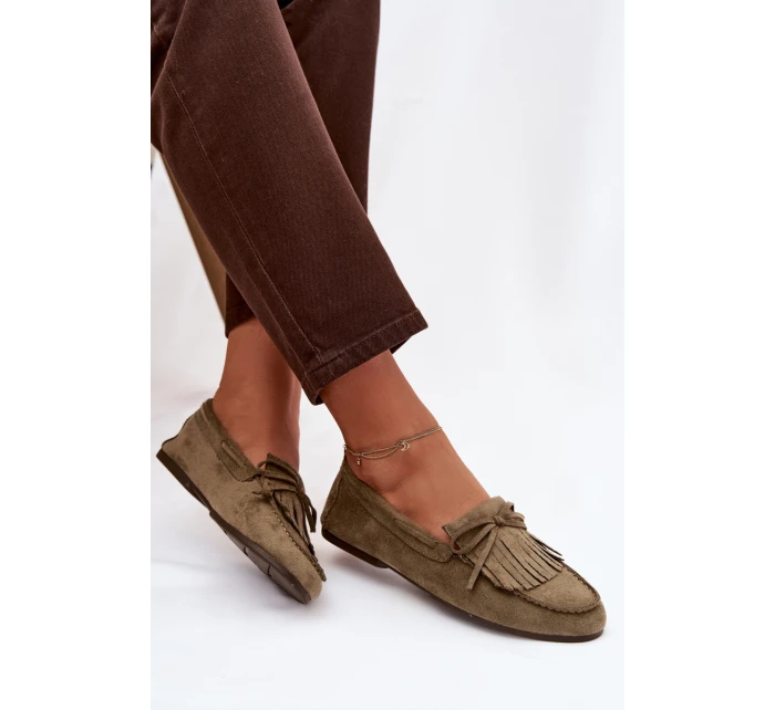 Dámské mokasíny s třásněmi zelené model 21915101 - Boto Dámské mokasíny s třásněmi zelené model 21915101 - Boto