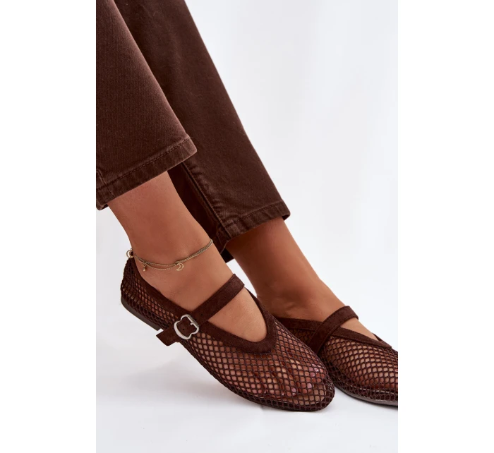 Síťované baleríny s páskem čokoládové Pherina Síťované baleríny s páskem čokoládové Pherina