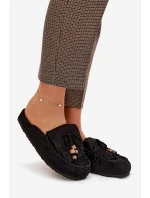 Dámské pantofle Mule s třásněmi a korálky Černé Belissa Dámské pantofle Mule s třásněmi a korálky Černé Belissa