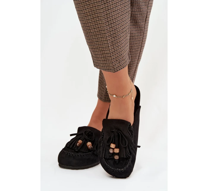 Dámské pantofle Mule s třásněmi a korálky Černé Belissa Dámské pantofle Mule s třásněmi a korálky Černé Belissa