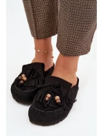 Dámské pantofle Mule s třásněmi a korálky Černé Belissa Dámské pantofle Mule s třásněmi a korálky Černé Belissa