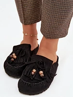 Dámské pantofle Mule s třásněmi a korálky Černé Belissa