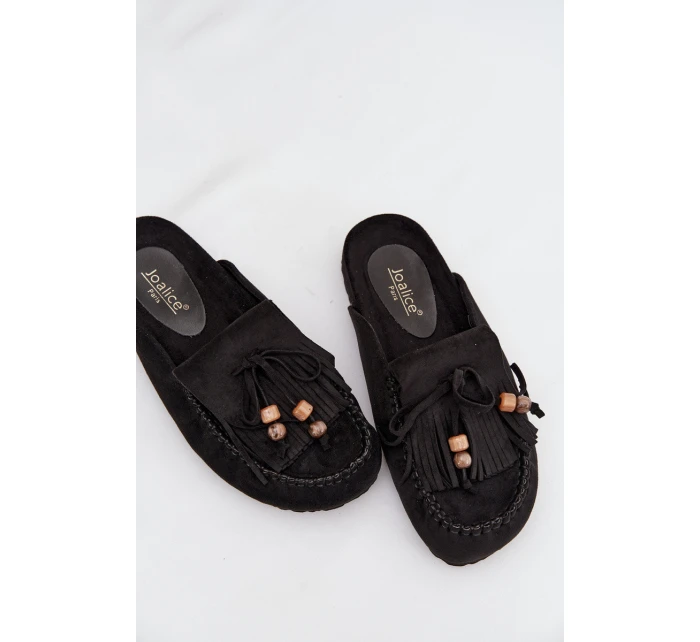 Dámské pantofle Mule s třásněmi a korálky Černé Belissa Dámské pantofle Mule s třásněmi a korálky Černé Belissa