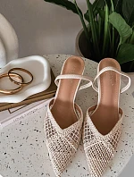 Sandály z pleteniny na jehlovém podpatku světle béžové Hanelis