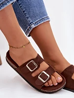 Dámské pantofle s přezkami Čokoládové Oliena