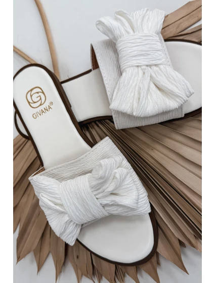 Dámské pantofle na ploché podrážce s mašlí bílé Amivelle Dámské pantofle na ploché podrážce s mašlí bílé Amivelle