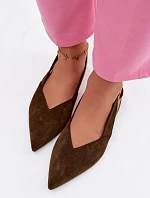 Baleríny se Zlatým Přezkou Eko Semišové Olivové Palerra