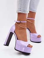 Lakované dámské sandály na podpatku a platformě fialové Horvia