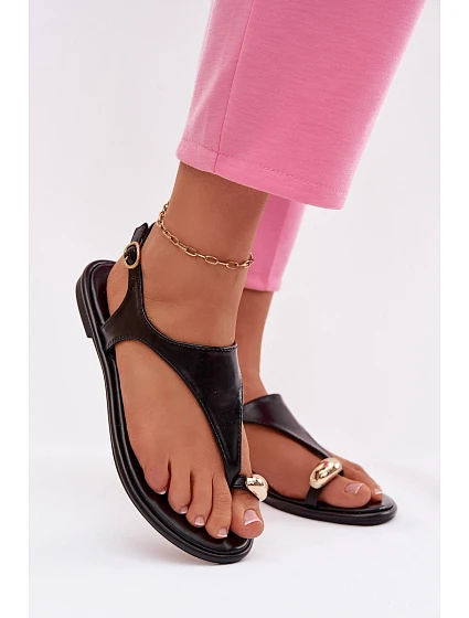 Dámské sandály na nízkém podpatku se zlatým detailem Černé model 21956157 - Boto