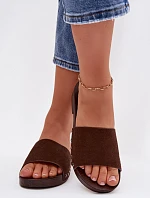 Dámské pantofle s přezkami na nízkém podpatku Čokoládové Amelvessa