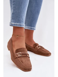 Dámské mokasíny Loafersy s ozdobným prvkem Hnědé Evelora