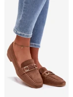 Dámské mokasíny Loafersy s ozdobným prvkem Hnědé Evelora
