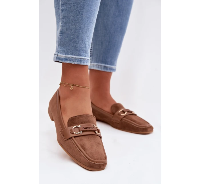 Dámské mokasíny Loafersy s ozdobným prvkem Hnědé Evelora Dámské mokasíny Loafersy s ozdobným prvkem Hnědé Evelora