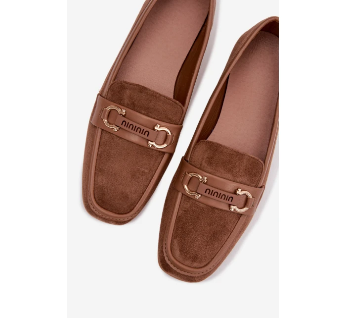 Dámské mokasíny Loafersy s ozdobným prvkem Hnědé Evelora Dámské mokasíny Loafersy s ozdobným prvkem Hnědé Evelora