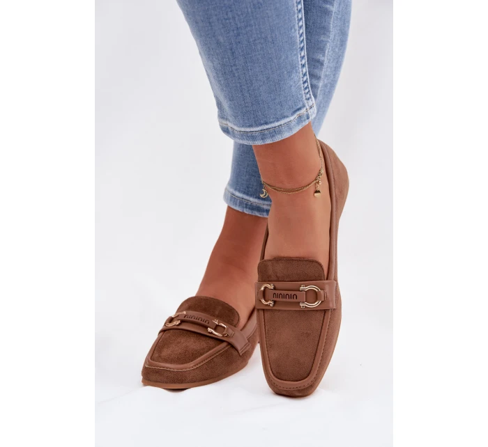 Dámské mokasíny Loafersy s ozdobným prvkem Hnědé Evelora Dámské mokasíny Loafersy s ozdobným prvkem Hnědé Evelora