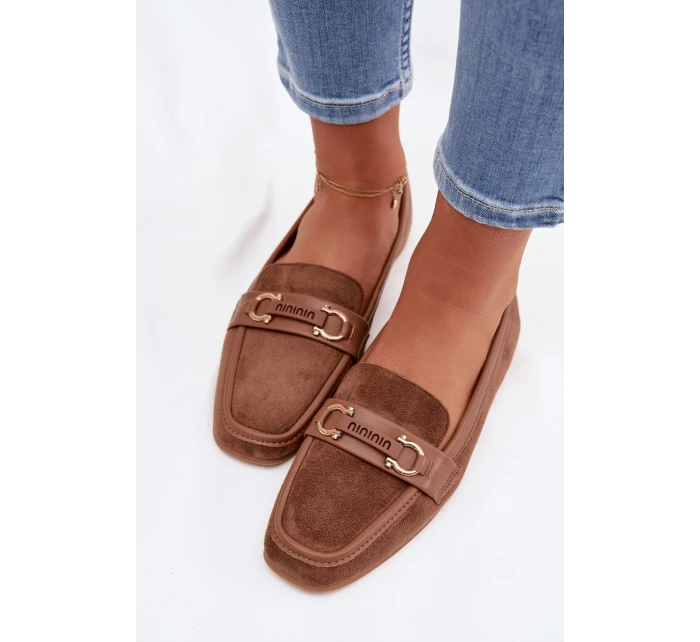 Dámské mokasíny Loafersy s ozdobným prvkem Hnědé Evelora Dámské mokasíny Loafersy s ozdobným prvkem Hnědé Evelora