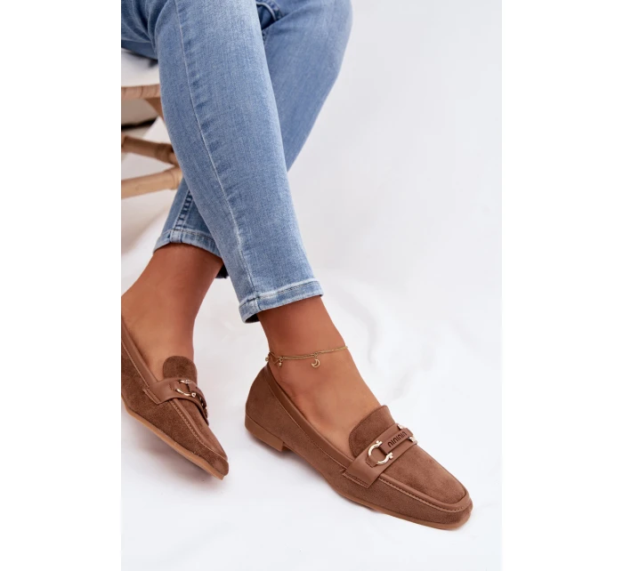 Dámské mokasíny Loafersy s ozdobným prvkem Hnědé Evelora Dámské mokasíny Loafersy s ozdobným prvkem Hnědé Evelora