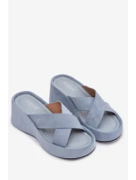 Dámské nazouváky na platformě z eko semiše modré Calorine