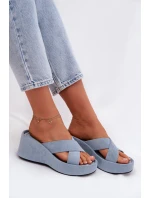 Dámské nazouváky na platformě z eko semiše modré Calorine