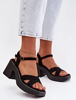 Dámské sandály s masivním podpatkem z eko semiše Černé Tereza