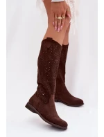 Dámské síťované kozačky na nízkém podpatku S.Barski HY61-8023 Čokoládové