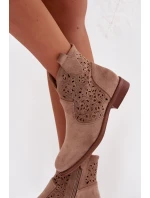 Dámské perforované kotníkové boty na nízkém podpatku S.Barski HY61-8026 Béžové