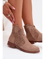Dámské perforované kotníkové boty na nízkém podpatku S.Barski HY61-8026 Béžové