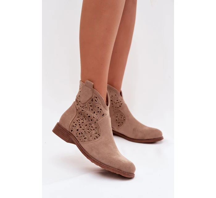 Dámské perforované kotníkové boty na nízkém podpatku S.Barski HY61-8026 Béžové Dámské perforované kotníkové boty na nízkém podpatku S.Barski HY61-8026 Béžové