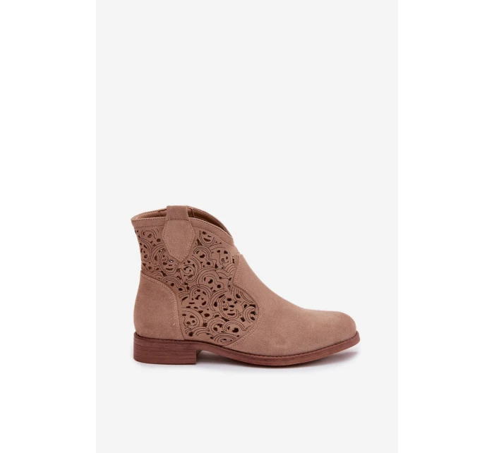 Dámské perforované kotníkové boty na nízkém podpatku S.Barski HY61-8026 Béžové Dámské perforované kotníkové boty na nízkém podpatku S.Barski HY61-8026 Béžové