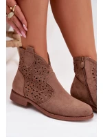 Dámské perforované kotníkové boty na nízkém podpatku S.Barski HY61-8026 Hnědé
