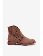 Dámské perforované kotníkové boty na nízkém podpatku S.Barski HY61-8026 Hnědé