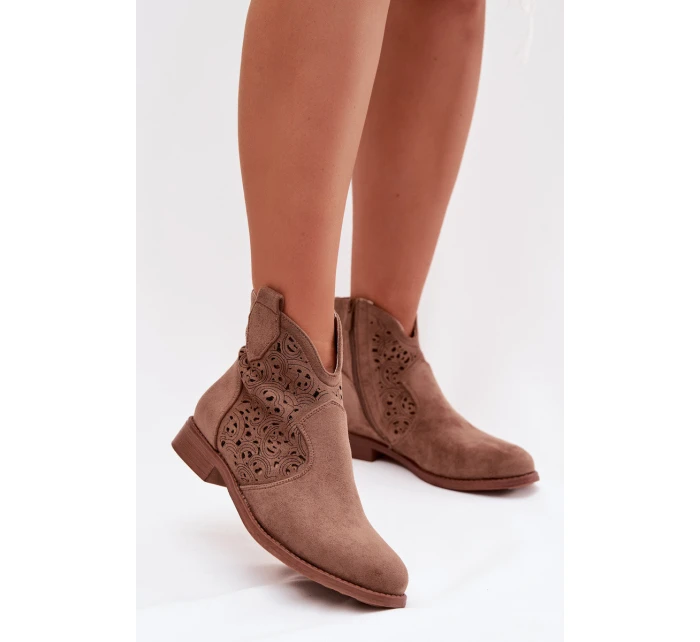 Dámské perforované kotníkové boty na nízkém podpatku S.Barski HY61-8026 Hnědé Dámské perforované kotníkové boty na nízkém podpatku S.Barski HY61-8026 Hnědé