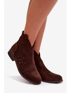 Dámské perforované kotníkové boty na nízkém podpatku S.Barski HY61-8026 Čokoládové