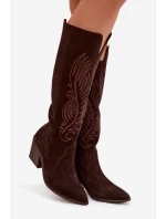 Semišové Kožené Kozačky Kovářky Na Podpatku Zazoo 3152 Čokoládové