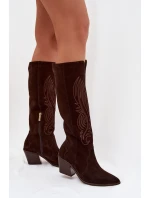 Semišové Kožené Kozačky Kovářky Na Podpatku Zazoo 3152 Čokoládové