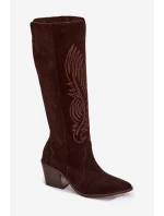 Semišové Kožené Kozačky Kovářky Na Podpatku Zazoo 3152 Čokoládové