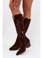 Semišové Kožené Kozačky Kovářky Na Podpatku Zazoo 3152 Čokoládové